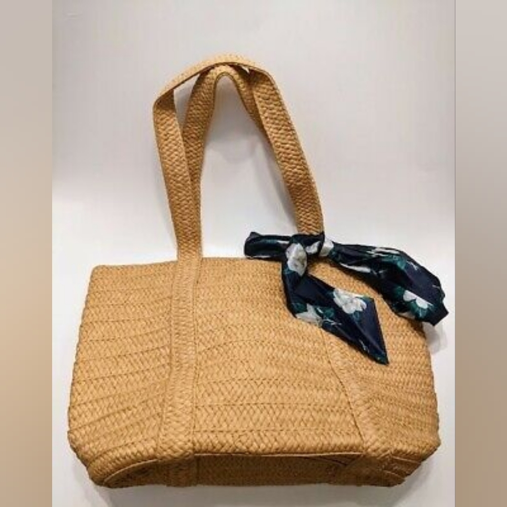 NWT Draper James Straw Shoulder Bag with Floral Ribbon
